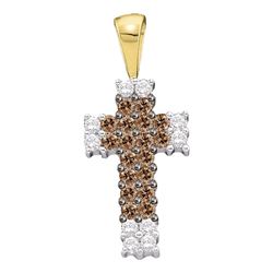 0.25 CTW Cognac-brown Color Diamond Cross Pendant 14KT Yellow Gold - REF-19W4K