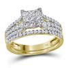 Image 1 : 1.04 CTW Princess Diamond Cluster Bridal Engagement Ring 14KT Yellow Gold - REF-82H4M