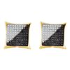 0.10 CTW Mens Black Color Diamond Square Cluster Earrings 10KT Yellow Gold - REF-8X9Y