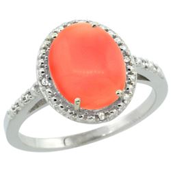 Natural 2.02 ctw Coral & Diamond Engagement Ring 10K White Gold - REF-23G6M