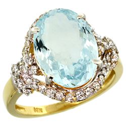 Natural 5.91 ctw aquamarine & Diamond Engagement Ring 14K Yellow Gold - REF-118F2N