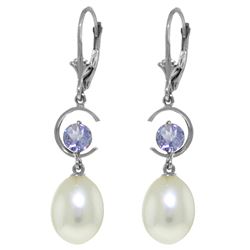 Genuine 9 ctw Pearl & Tanzanite Earrings Jewelry 14KT White Gold - REF-43F8Z