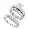 Image 1 : 0.08 CTW His & Hers Diamond Cluster Matching Bridal Ring 10KT White Gold - REF-32K9W