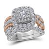 1.5 CTW Diamond Certified Double Halo Bridal Roped Ring 14KT Two-tone Gold - REF-187W4K