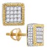 0.75 CTW Mens Diamond Square 3D Cluster Stud Earrings 10KT Yellow Gold - REF-52M4H
