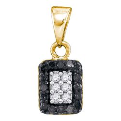 0.20 CTW Black Color Diamond Rectangle Cluster Pendant 10KT Yellow Gold - REF-9F7N