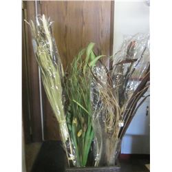 Wicker Planter Full of dryed flower boquets/ wicker patio planter Included