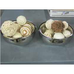 2 Stainless Steel 8 inch Hammered Bowls filled with home décor