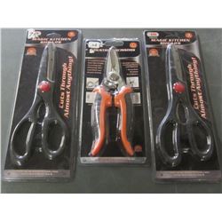 Lot of 3 New Scissors / 2 pair Magic Kitchen shears & Industrial stainless