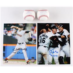 Lot of (4) Signed Baseball Items with Gaylord Perry, Chris Bosio  Chris Heston (Schwartz COA)
