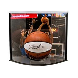 Kevin Durant Signed Warriors Logo Basketball with Curve Display Case (Panini COA)