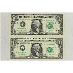 2-2003-A $1 FRN'S LOW CONSECUTIVE SERIAL 'S UNC