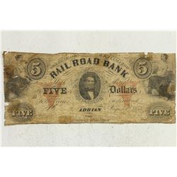 1853 THE ERIE & KALAMAZOO RAILROAD BANK $5