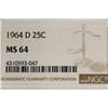 Image 3 : 1964-D WASHINGTON SILVER QUARTER NGC MS64