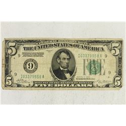 1928 $5 FRN GREEN SEAL REDEEMABLE IN GOLD ON