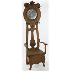 Oak Hall Chair with Mirror and Storage Seat