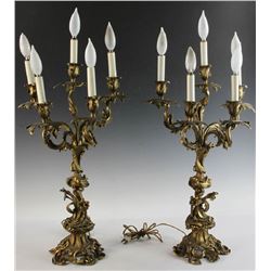 Pair of Bronze Five Light Table Sconces