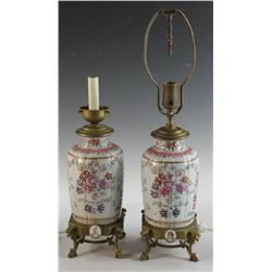 Pair of Brass Mounted Porcelain Lamps