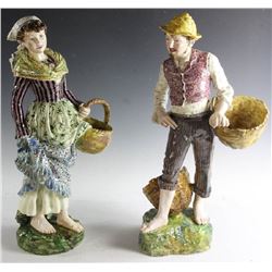 Pair of 19th C Italian Faience Peasant Figures