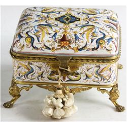 Hand Painted Faience Box Brass Mounts