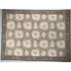 Needlepoint Style Rug Leopard Rose Design