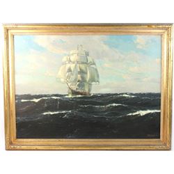 Paul Dunbar, Sailing Ship, Oil on Canvas Board