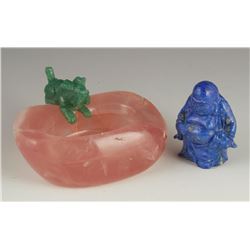 Rose Quartz Ashtray and Lapis Figure