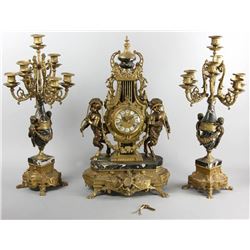 Italian Bronze and Marble Garniture Set