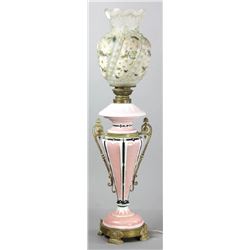 Electrified Oil Lamp Hand Decorated Shade