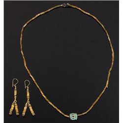 Egyptian Pottery Bead Necklace and Earrings