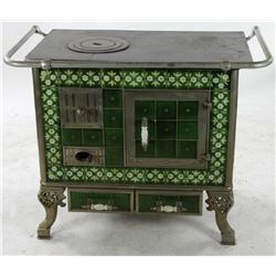 Cast Iron Stove with Floral Tile Trim
