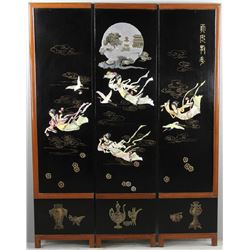 Japanese Three Panel Lacquered Screen