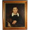 Image 1 : 19thC Folk Art Oil on Canvas of Boy and Dog