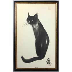 Mid 20thC Japanese Print of Cat