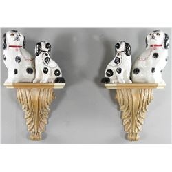 Pair Shelves with Staffordhire Style Dogs