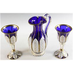 Bohemian Overlay Glass Pitcher and Goblets