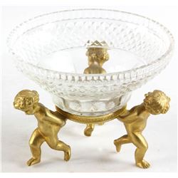 Cut Glass Bowl with Gilt Bronze Putti