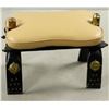 Image 1 : Leather Camelback Stool on Black Wooden Base
