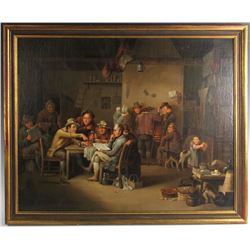 Fine 19thC Oil on Canvas Interior Scene