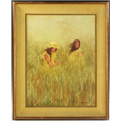Sheila Dowdell Oil on Canvas Girls in Field