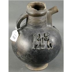 Black Pottery Handled Pitcher Applied Decoration