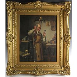 19thC Oil on Canvas Musical Instrument Maker