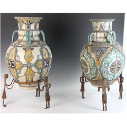 Pair of Islamic Urns on Iron Bases
