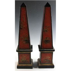 Pair of Asian Chinoiserie Decorated Obelisks