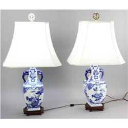 Pair of Chinese Blue and White Lamps