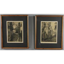 Two Italian Etchings Venetian Canal Scenes