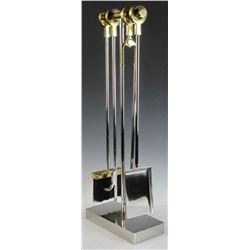 Modern Steel and Brass Fireplace Tool Set