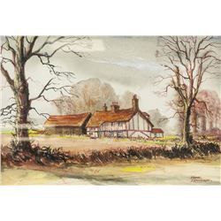 FRANK EDWARDS XX Watercolor on Board Landscape