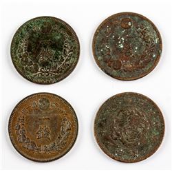 Four 1874-1886 Japan 1 Sen Copper Coin Y-17