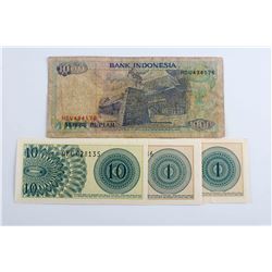 Four Assorted Indonesia Banknote of 1, 10 and 1000